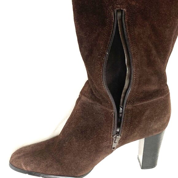 Apostrophe Suede Boots Pirate Riding 15 in Brown Zip 6.5 Women Meander Y2K Gypsy - Picture 14 of 16